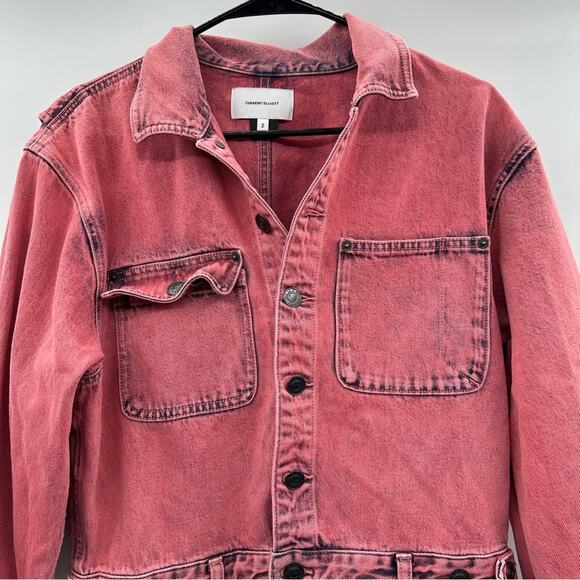 Current/Elliott The Jumpsuit Long Sleeve Denim Dress‎ in Acid Pink Size 2 - Picture 4 of 10